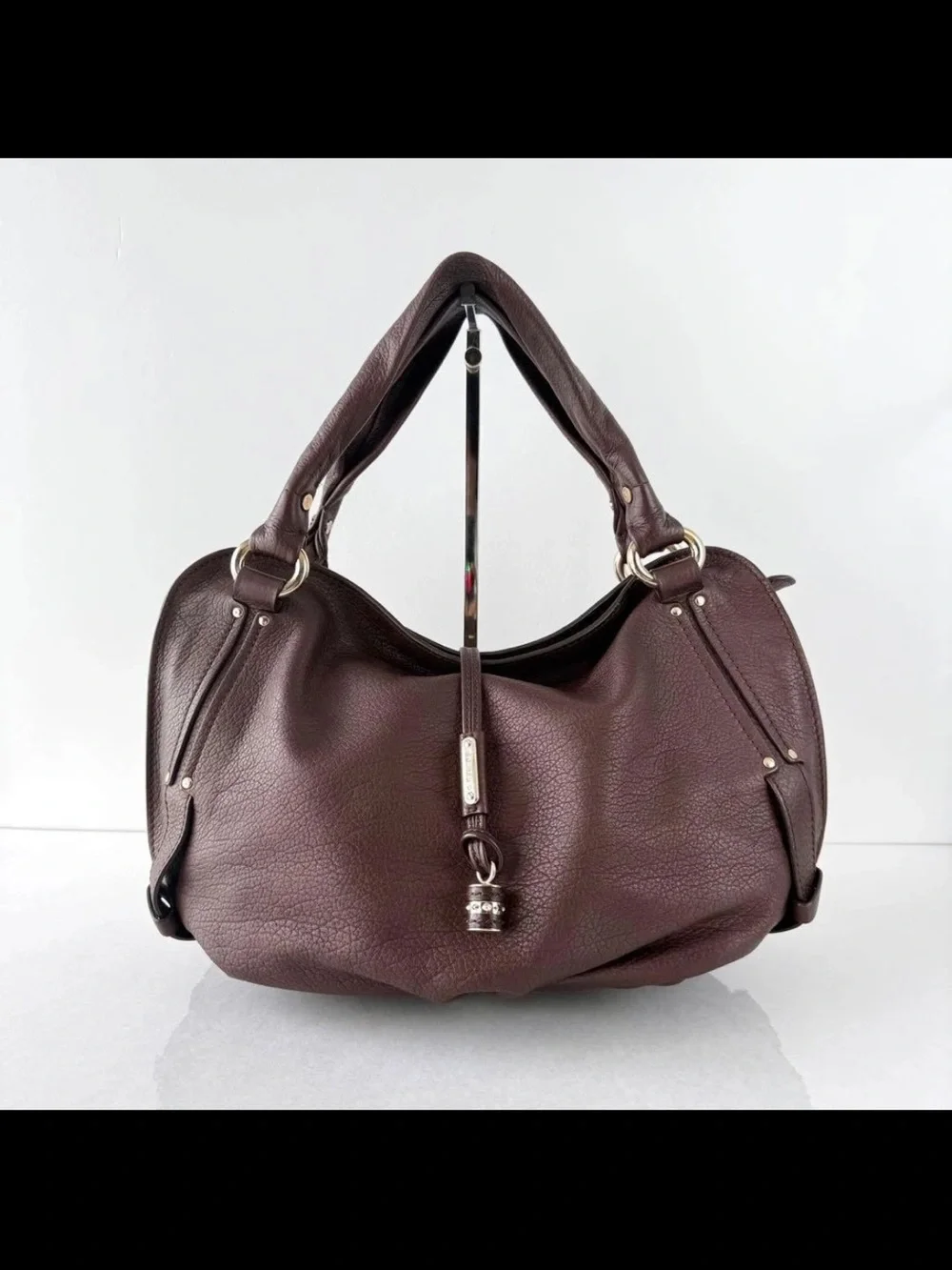 Celine Pebbled Leather Hobo Bag - Plum